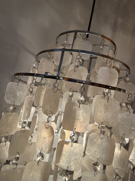 Image 1 of Capiz Vintage-Muschel-Hängelampe im Opal-Perlmutt-Design