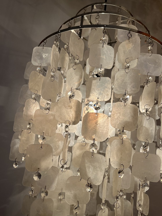 Image 1 of Capiz Vintage-Muschel-Hängelampe im Opal-Perlmutt-Design
