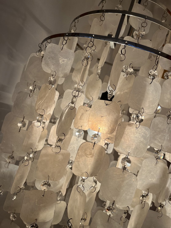 Image 1 of Capiz Vintage-Muschel-Hängelampe im Opal-Perlmutt-Design