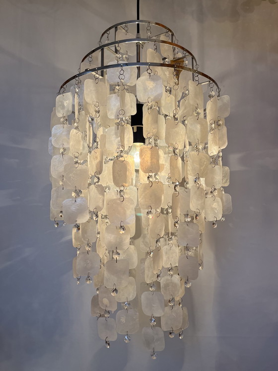 Image 1 of Capiz Vintage-Muschel-Hängelampe im Opal-Perlmutt-Design