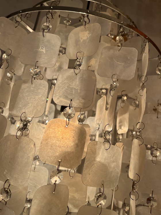 Image 1 of Capiz Vintage-Muschel-Hängelampe im Opal-Perlmutt-Design