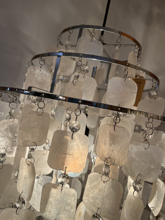 Image 1 of Capiz Vintage-Muschel-Hängelampe im Opal-Perlmutt-Design