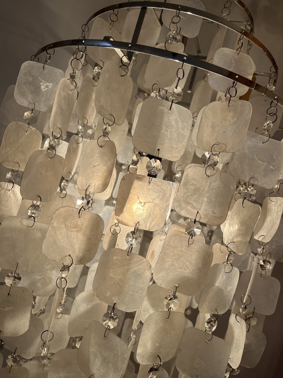 Image 1 of Capiz Vintage-Muschel-Hängelampe im Opal-Perlmutt-Design