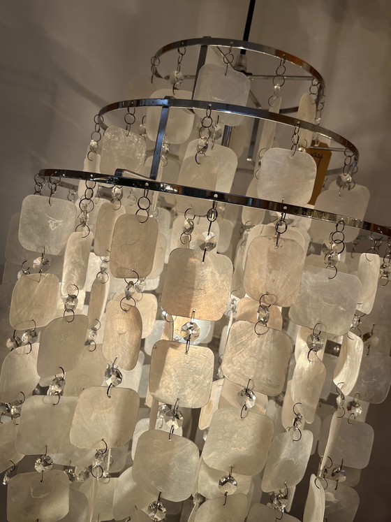 Image 1 of Capiz Vintage-Muschel-Hängelampe im Opal-Perlmutt-Design