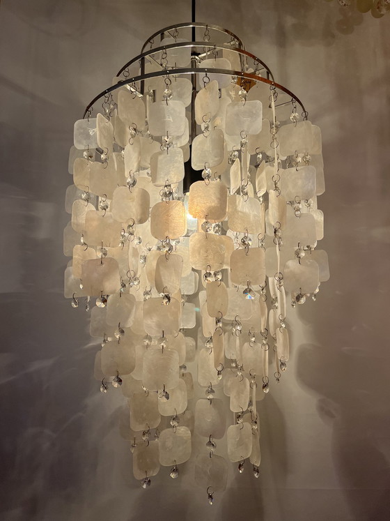 Image 1 of Capiz Vintage-Muschel-Hängelampe im Opal-Perlmutt-Design