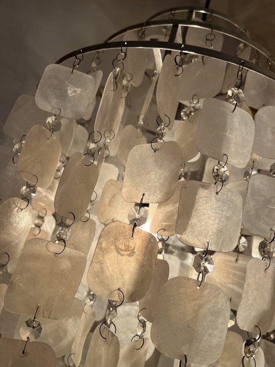 Image 1 of Capiz Vintage-Muschel-Hängelampe im Opal-Perlmutt-Design