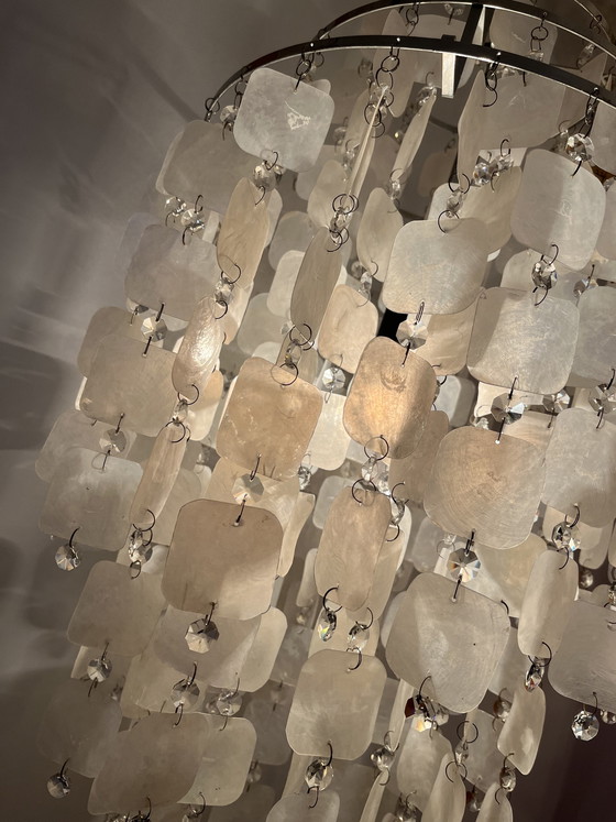 Image 1 of Capiz Vintage-Muschel-Hängelampe im Opal-Perlmutt-Design