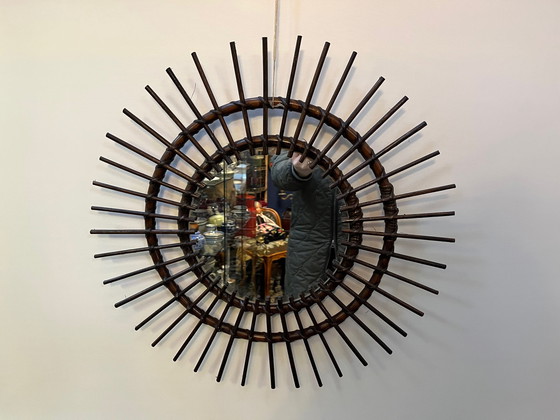 Image 1 of Französischer Vintage Spiegel aus Bambus & Rattan