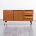 1950er Sideboard, VEB Hellerau, F. Ehrlich, Nussbaum, 150cm, restauriert