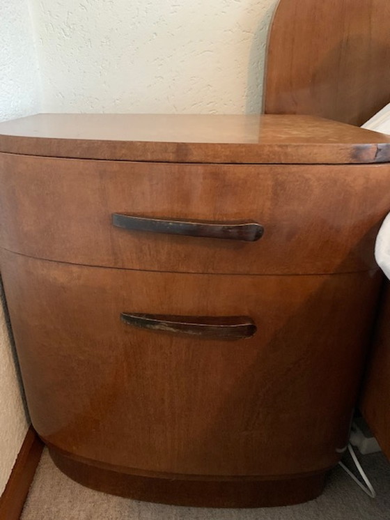 Image 1 of Art-Deco-Bett, Nachttisch und Schminktisch