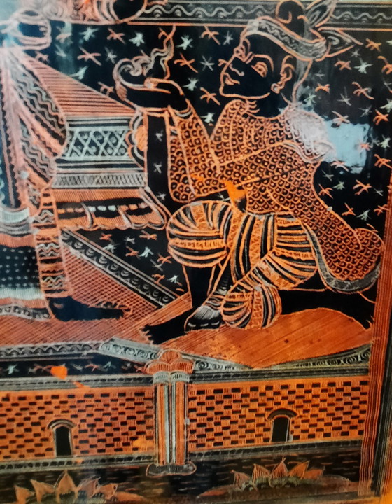 Image 1 of Klassischer Lack-Faltwandschirm aus Birma