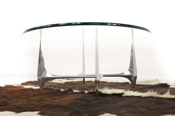 Image 1 of Knut Hesterberg Sculptural Aluminium Coffee Table / Couchtisch für Ronald Schmitt, neue 19mm Glasplatte!