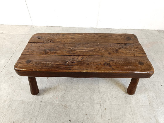 Image 1 of Brutalist Couchtisch aus massivem Holz