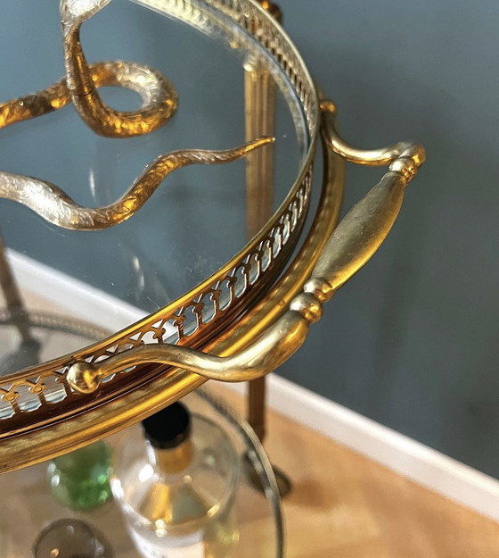 Image 1 of Antiker Messing -Servierwagen aus Messing mit abnehmbarem Tablett