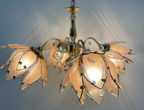Image 1 of Großer Lotus Kronleuchter aus Messing