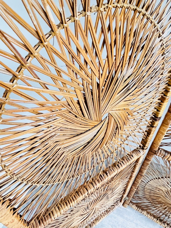 Image 1 of Vintage Sunburst Paravent aus Rattan