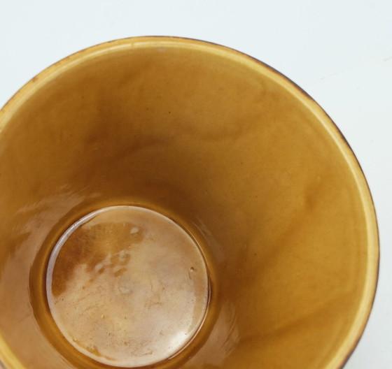 Image 1 of 1950er PFLANZTOPF abstraktes Sgraffito-Dekor in Braun und Beige