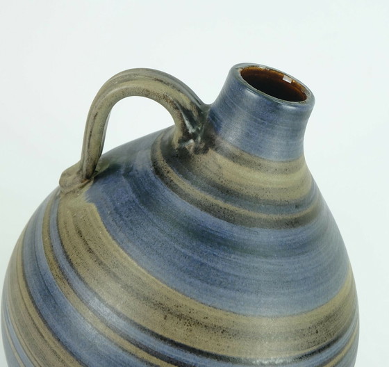 Image 1 of Vasenkrug aus den 1950er Jahren mit Streifenmuster in Blaubraun Schwarz, Modell 252/30