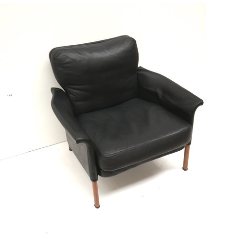 Schwarz Ledersessel im dänischen Design, entworfen von Hans Olsen aus den 1960er Jahren.