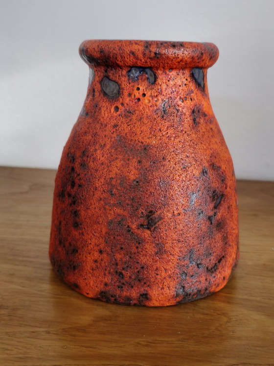 Image 1 of Vintage Fatlava Keramik Vase Orange Lila Rot