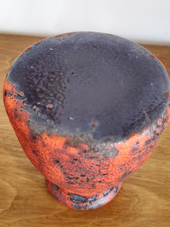 Image 1 of Vintage Fatlava Keramik Vase Orange Lila Rot