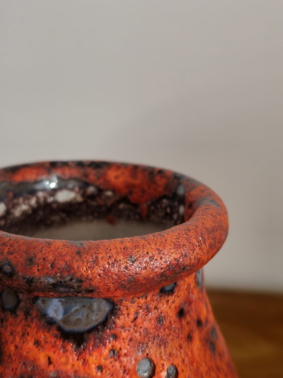 Image 1 of Vintage Fatlava Keramik Vase Orange Lila Rot