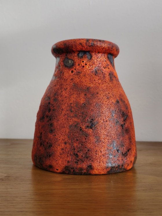 Image 1 of Vintage Fatlava Keramik Vase Orange Lila Rot