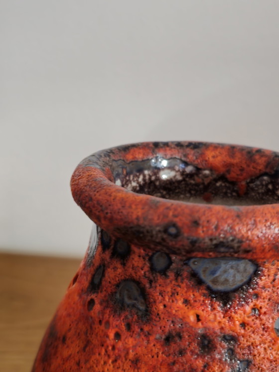 Image 1 of Vintage Fatlava Keramik Vase Orange Lila Rot
