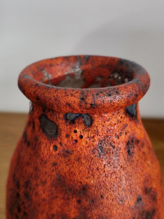 Image 1 of Vintage Fatlava Keramik Vase Orange Lila Rot