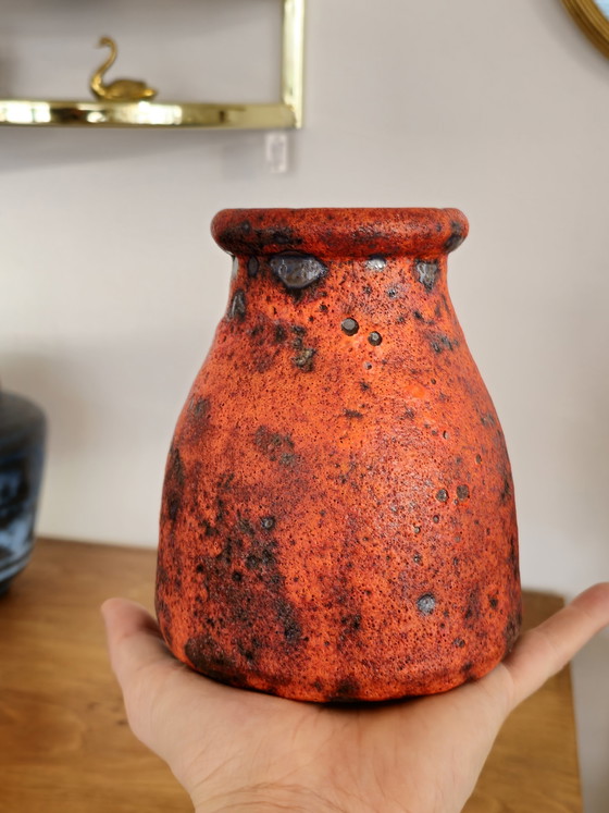 Image 1 of Vintage Fatlava Keramik Vase Orange Lila Rot