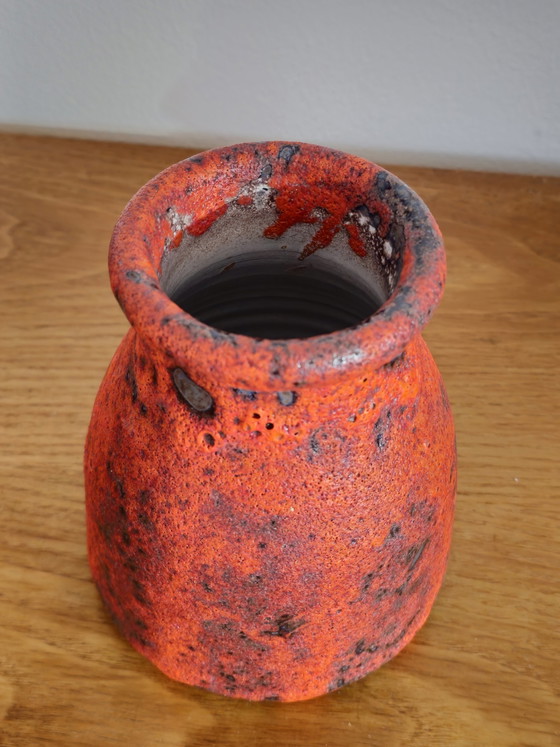 Image 1 of Vintage Fatlava Keramik Vase Orange Lila Rot