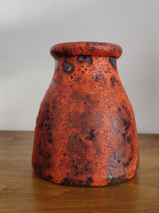 Image 1 of Vintage Fatlava Keramik Vase Orange Lila Rot