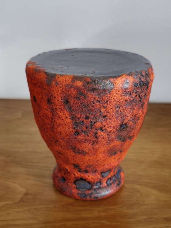 Image 1 of Vintage Fatlava Keramik Vase Orange Lila Rot
