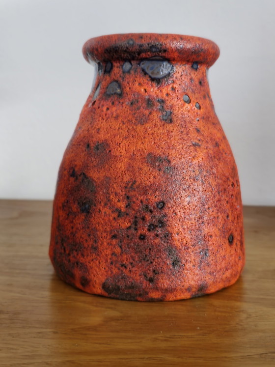 Image 1 of Vintage Fatlava Keramik Vase Orange Lila Rot