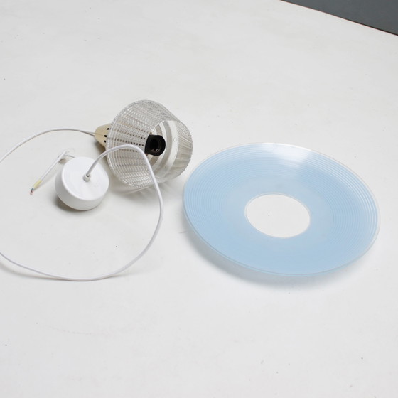 Image 1 of Pendelleuchte aus Messing und Blau Glas