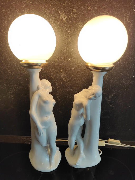2x Munari Bassano Keramiklampe von Franco Munari Bassano Lampen