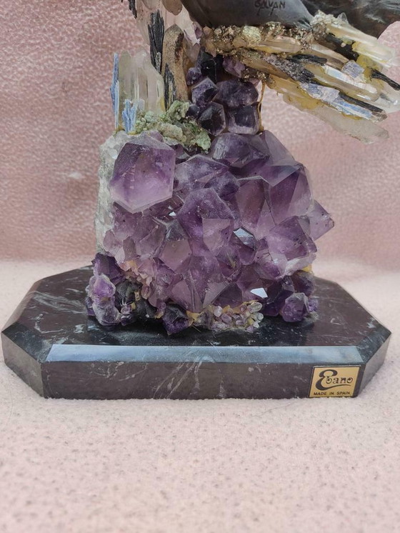 Image 1 of Liebespaar aus Ebano-Bronze auf Amethyst und Quarz