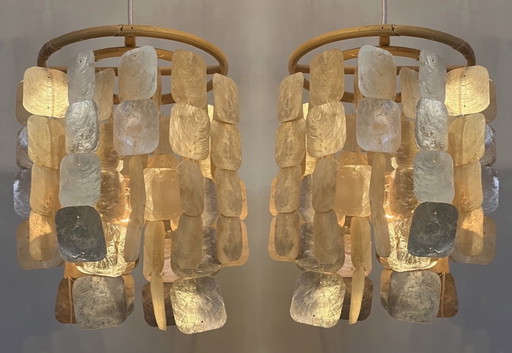 Set mit 2 Capiz-Hängelampen im Vintage-Stil, Muschelschalen aus Perlmutt