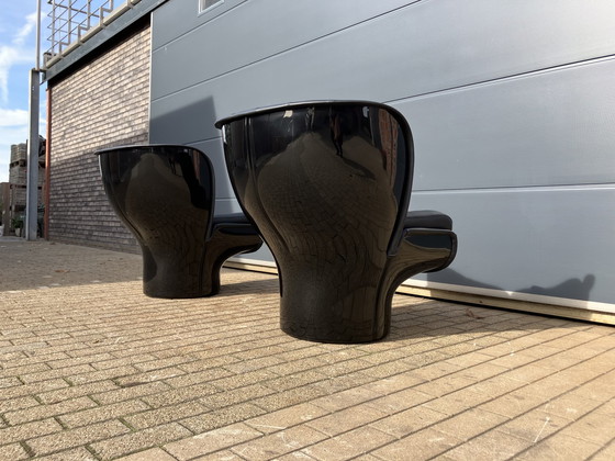 Image 1 of 2x Schwarz auf Schwarz Joe Colombo Elda Stühle