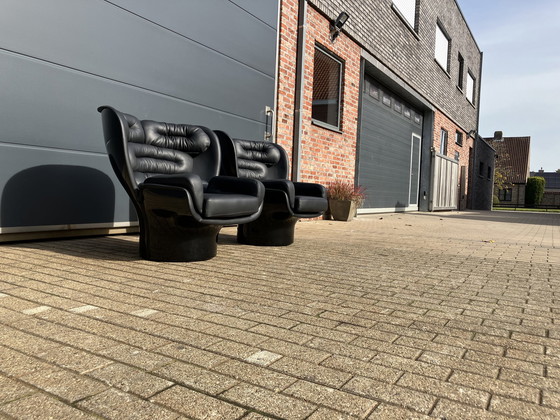 Image 1 of 2x Schwarz auf Schwarz Joe Colombo Elda Stühle