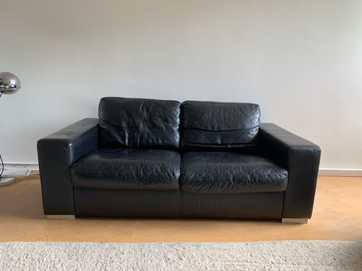 Maschalke 2-Sitzer-Sofa aus schwarzem Leder