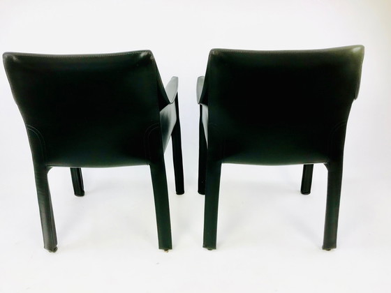 Image 1 of Zwei Stück Cab Chairs Typ 413 Design Mario Bellini für Cassina in schwarzem Leder