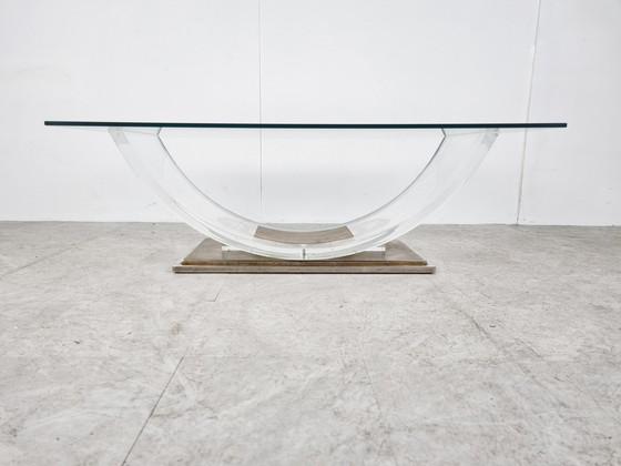 Image 1 of Belgochrom Couchtisch mit Bogen aus Plexiglas und Messing