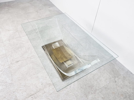 Image 1 of Belgochrom Couchtisch mit Bogen aus Plexiglas und Messing
