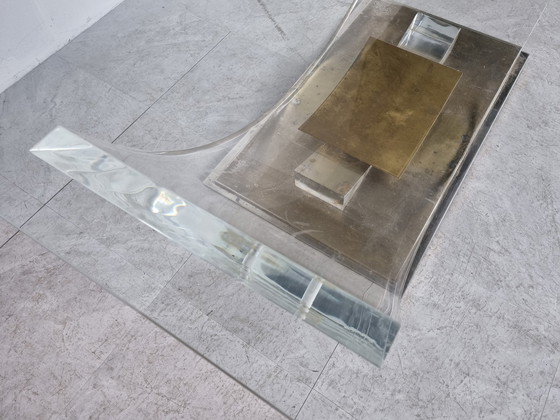 Image 1 of Belgochrom Couchtisch mit Bogen aus Plexiglas und Messing