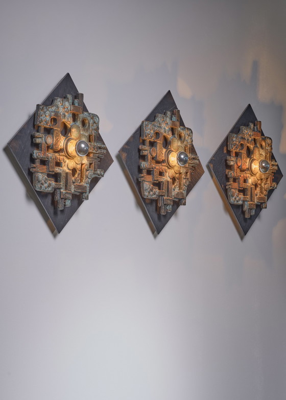 Image 1 of Set aus 3 brutalistischen Wandlampen, 1960er