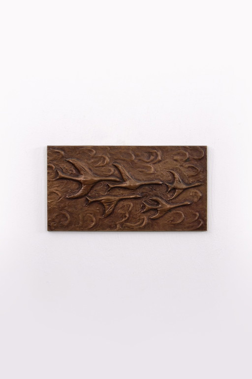 Kupfer Wanddekoration fliegende Vögel, 1960