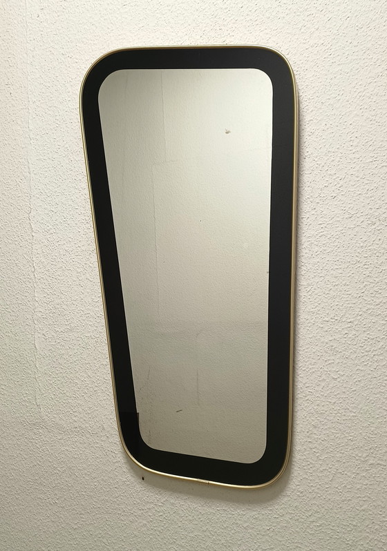 Image 1 of Fünfzigerjahre-Spiegel in ungewöhnlicher Form mit breitem schwarzen Rand