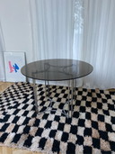 Esstisch aus Chrom und Rauchglas