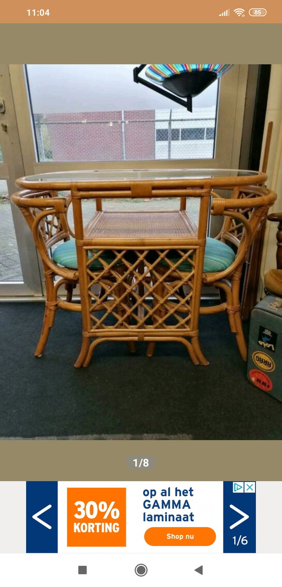 Image 1 of Rattan Boho Vintage Bistro-Essgruppe doppelt